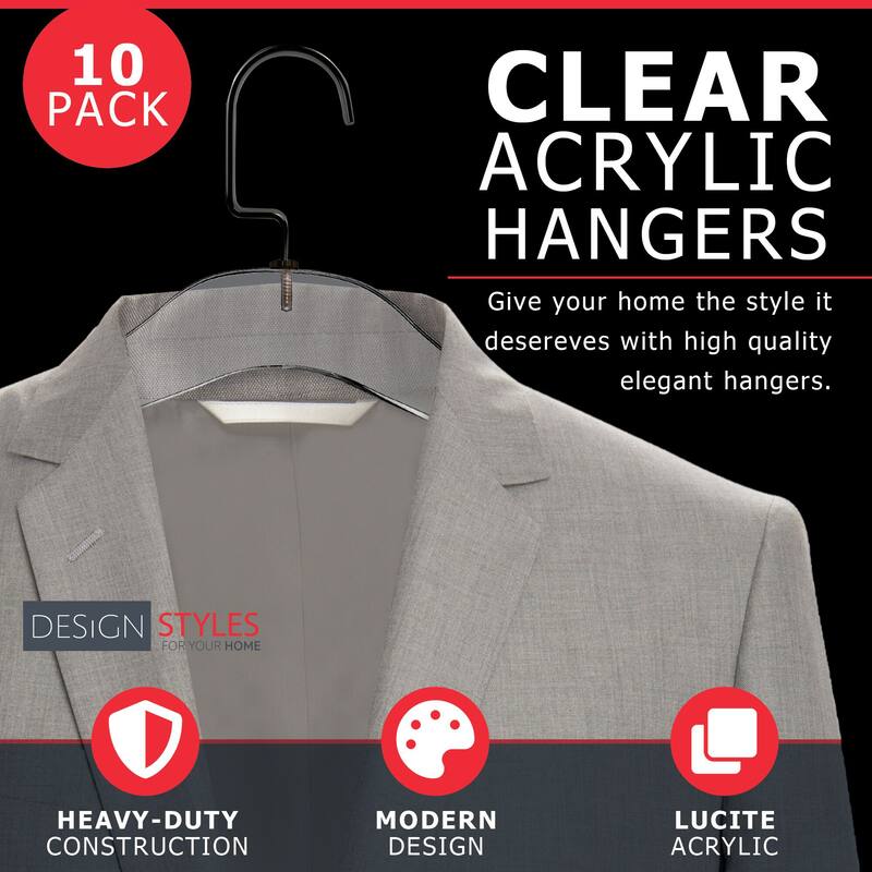 DesignStyles Clear Acrylic Clothes Hangers - 10 Pk
