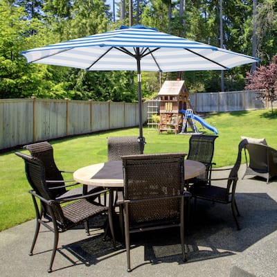 Pure Garden 9ft Striped Patio Umbrella with Push Button Tilt for Outdoor Furniture, Deck, Backyard, or Pool