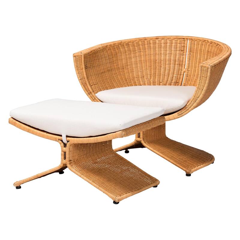 Reya Natural Rattan 2-Piece Living Room Set - Handwoven Wicker Accent Seating with Pedestal Base for Modern Boho Spaces - Light Honey