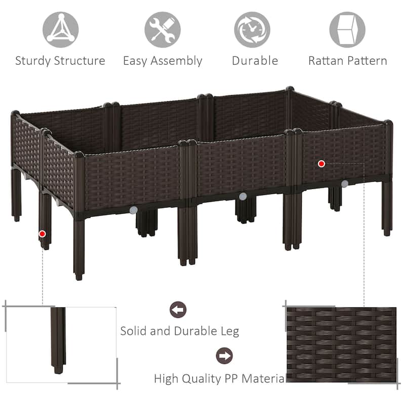 Outsunny 6-piece Raised Garden Bed PP Raised Flower Bed Plant Stand Stackable Vegetable Herb Grow Box - 15.75" x 15.75" x 17.25"