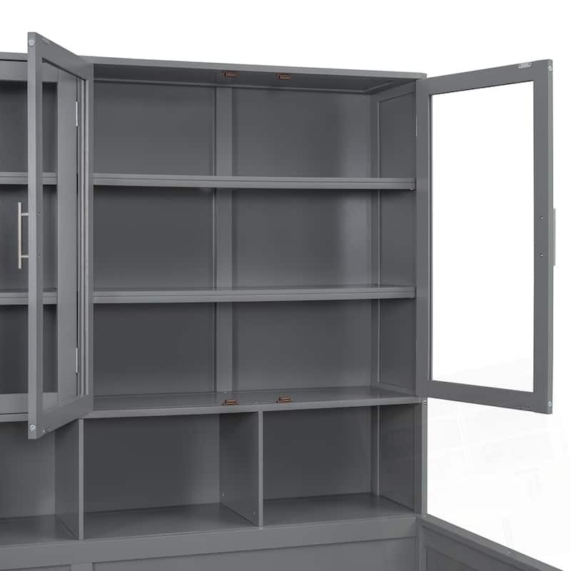Wooden Daybed with Glass-Door Storage Cabinets Built-in LED Lighting and Shelves