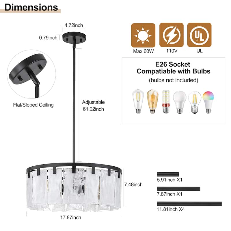 Starsky 4 - Light Modern Drum Handcrafted Textured Glass Chandelier