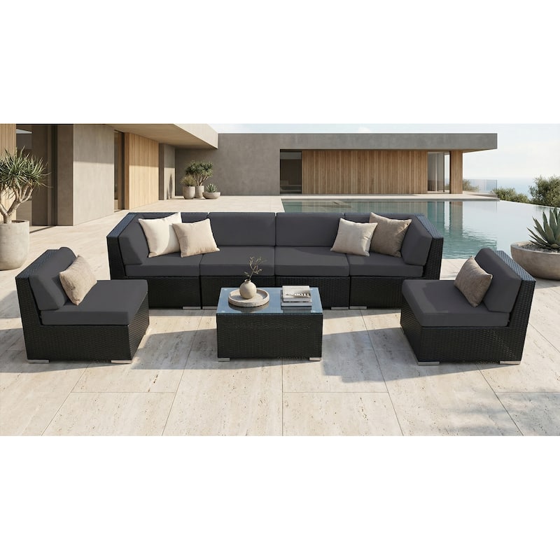 Ohana Outdoor 7-pc. Cushioned Black Wicker Conversation Set - No Assembly - Grey