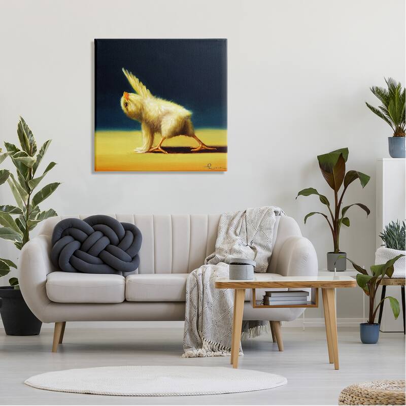 Stupell Detailed Stretching Yoga Chick Bird Painting Canvas Wall Art - Yellow