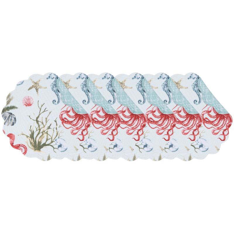 Behari Coastal Sea Life Cotton Quilted Round Reversible Placemat Set of 6 - Set of 6
