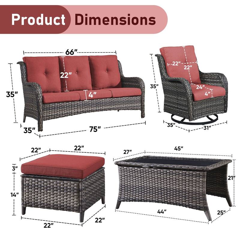Pocassy Outdoor 4 Inch Sofa Swivel Chairs Table Ottoman