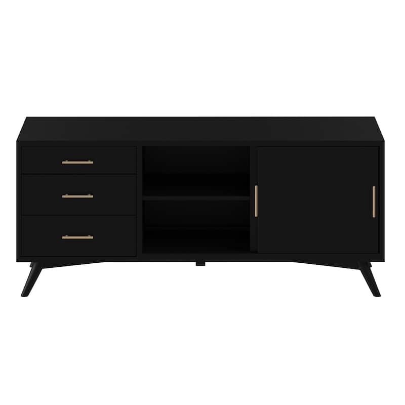 Alpine Furniture Flynn Mid Century Modern Large TV Console, Black