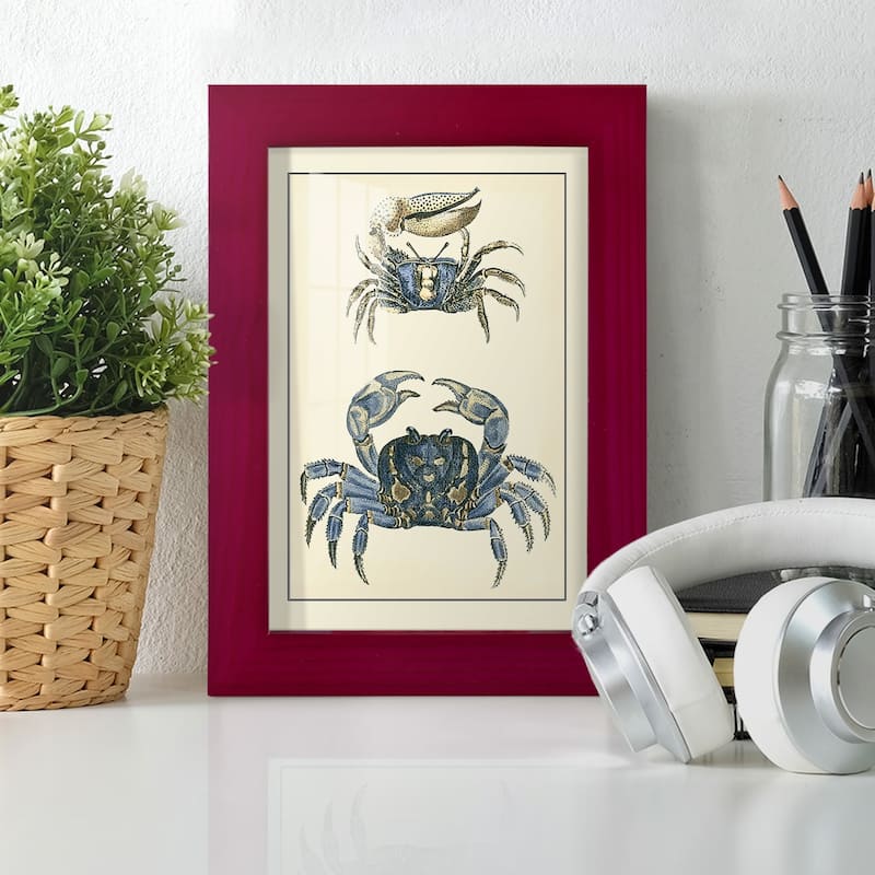 Antique Blue Crabs II -Framed Print w/glass-Cherry Red