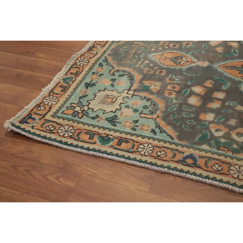 Hand Knotted Oriental 100% Wool Carpet Traditional Floral Greys & Charcoal Tabriz Area Rug - 4' 7'' X 3' 1''