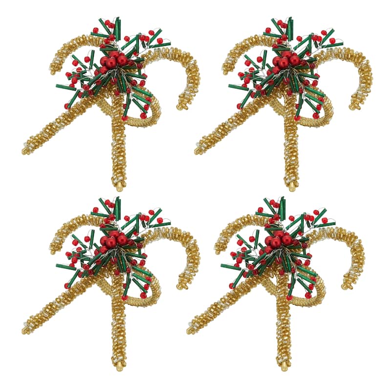 Festive Flair Beaded Candy Cane Napkin Ring (Set of 4)