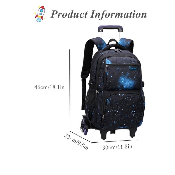 Galaxy Print Rolling Backpack Boys Bookbag on Wheels, Galaxy Wheel Backpack, Wheel Trolley Bag for School