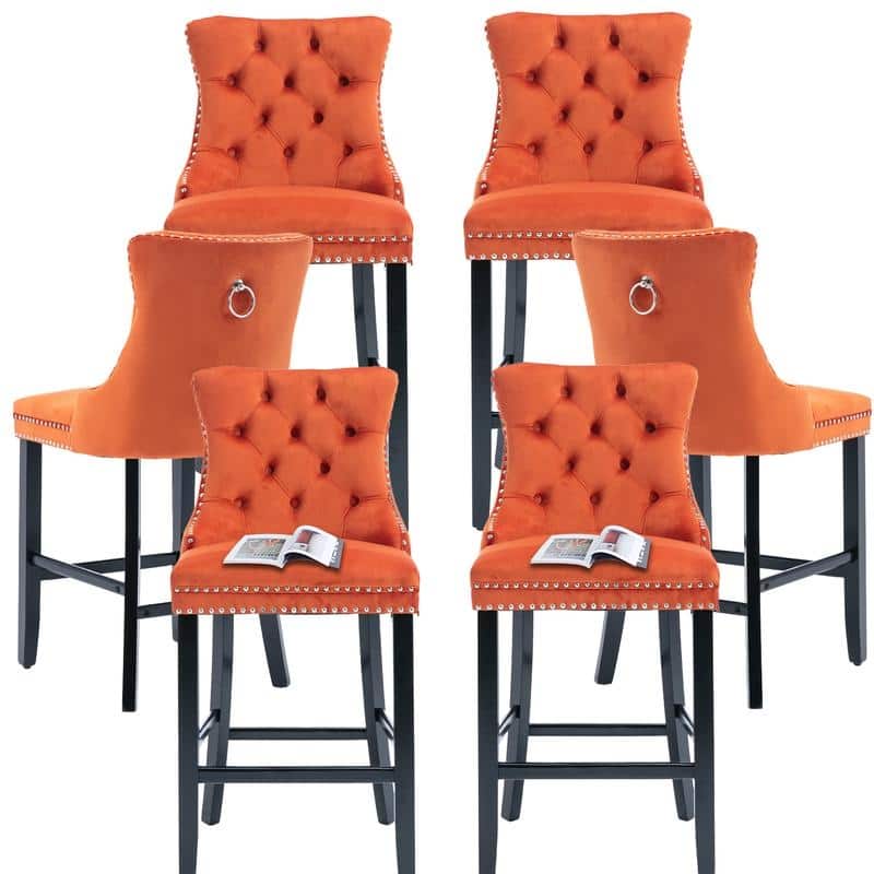 Contemporary Upholstered Velvet Barstools with Button Tufted Set of 6