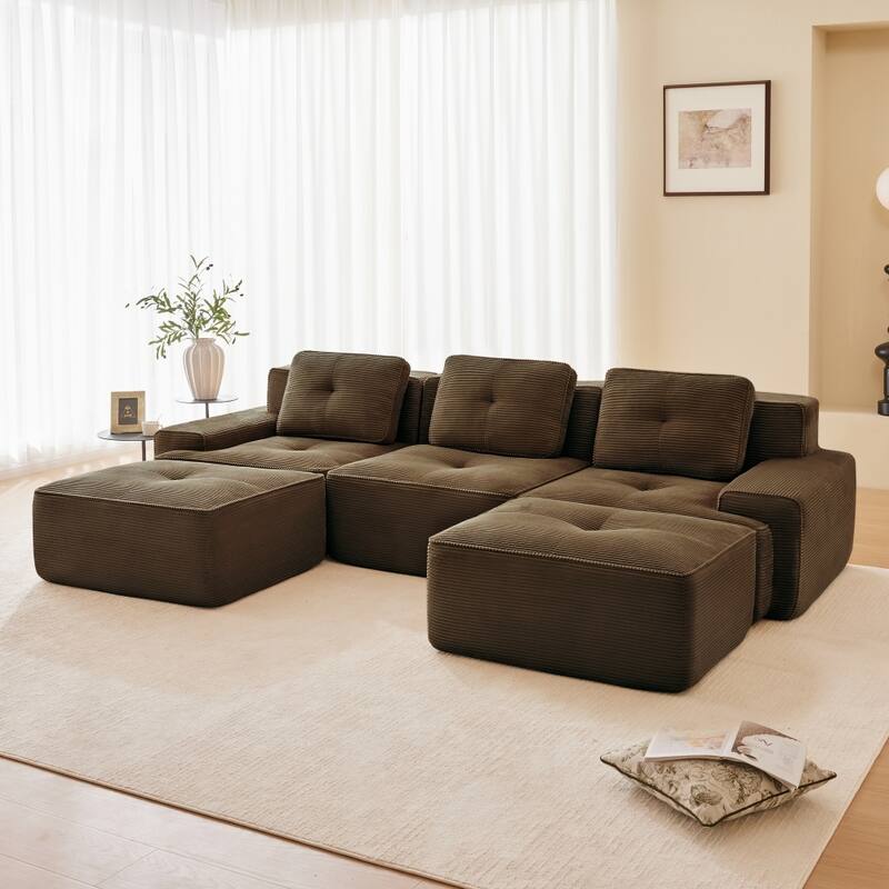 117.3" Minimalist Corduroy Modular Sectional Sofa with Ottomans for Living Room
