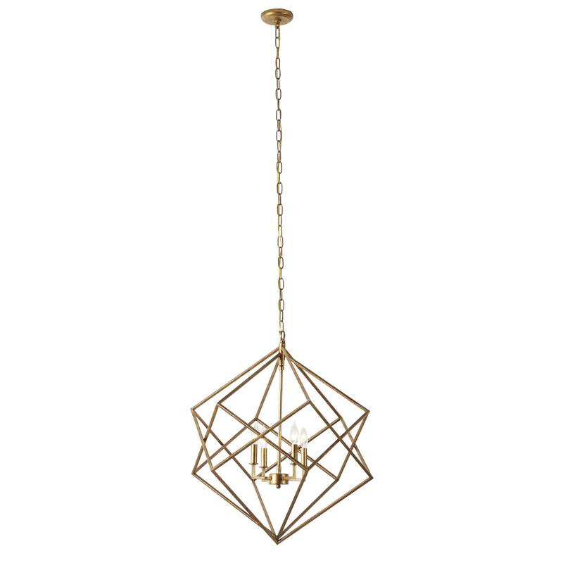 Metal Caged 4 Light Room Chandelier with Link Style Chain - Gold - Roche River Decor - Gold