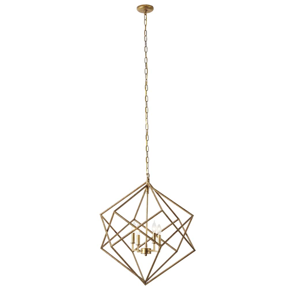 Metal Caged 4 Light Room Chandelier with Link Style Chain - Gold - Roche River Decor