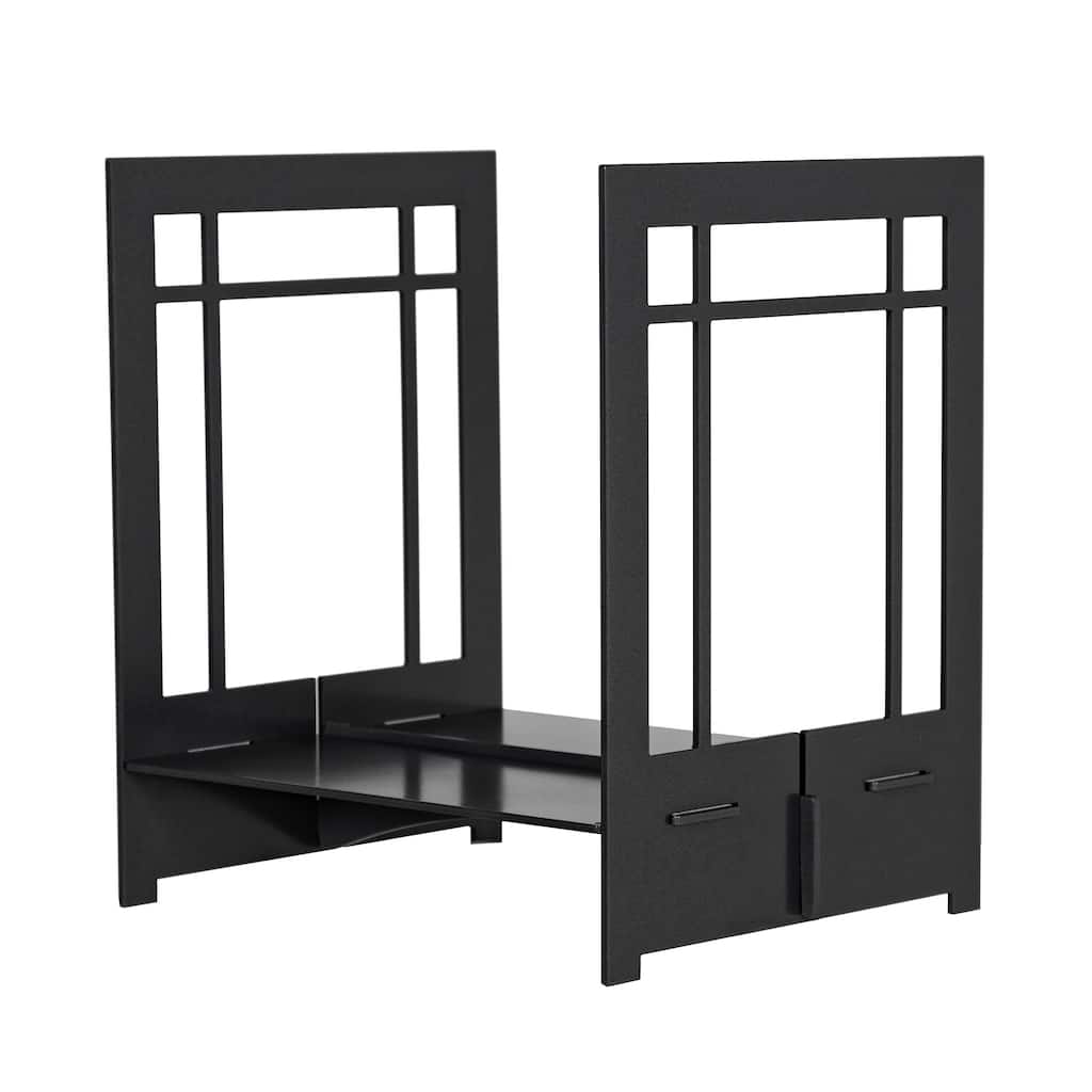 Fireplace Log Basket Craftsman Design Textured Black