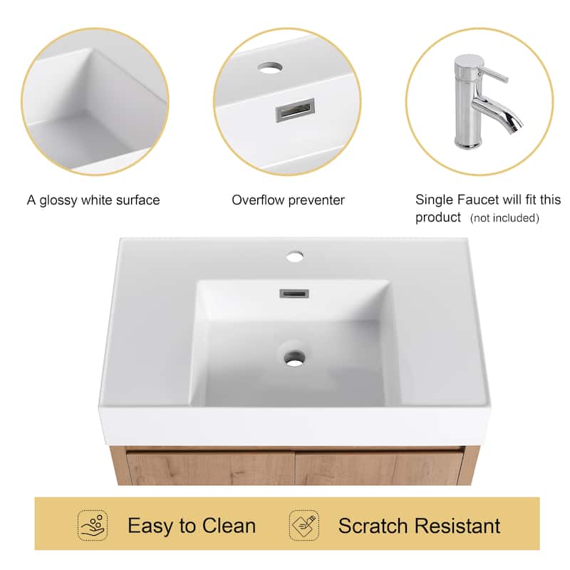 Malwee 24"/30"/48"/60" FreeStanding Bathroom Vanity, Floor Stand Bathroom Vanity with Resin Top,Soft Close Door