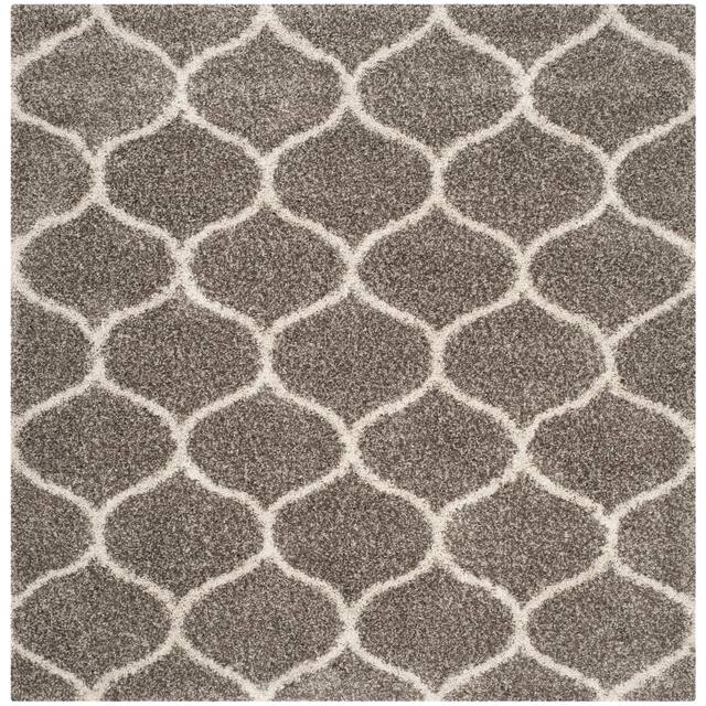 SAFAVIEH Hudson Shag Ogee Trellis 2-inch Thick Area Rug - 7' x 7' Square - Grey/Ivory