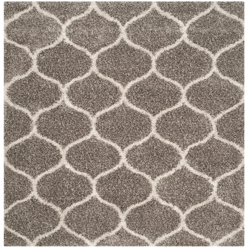 SAFAVIEH Hudson Shag Pushpa Trellis 2-inch Thick Area Rug - 5'3" Square - Grey/Ivory