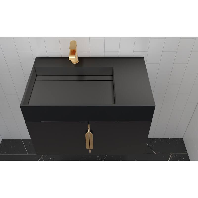 Amazon 30" Wall Mounted Bathroom Left Basin Vanity Set w/ Black Top