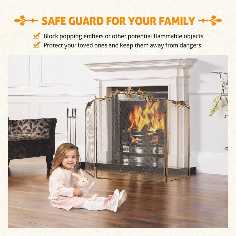 3piece folding fireplace fireproof mesh cover, baby safety fence