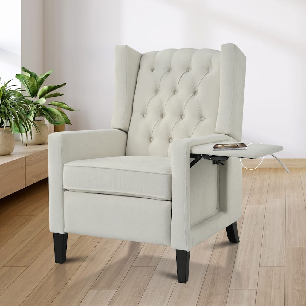 Manual Adjustable WingBack Recliner Chair. with Foldable Side Table, USB Charging ports