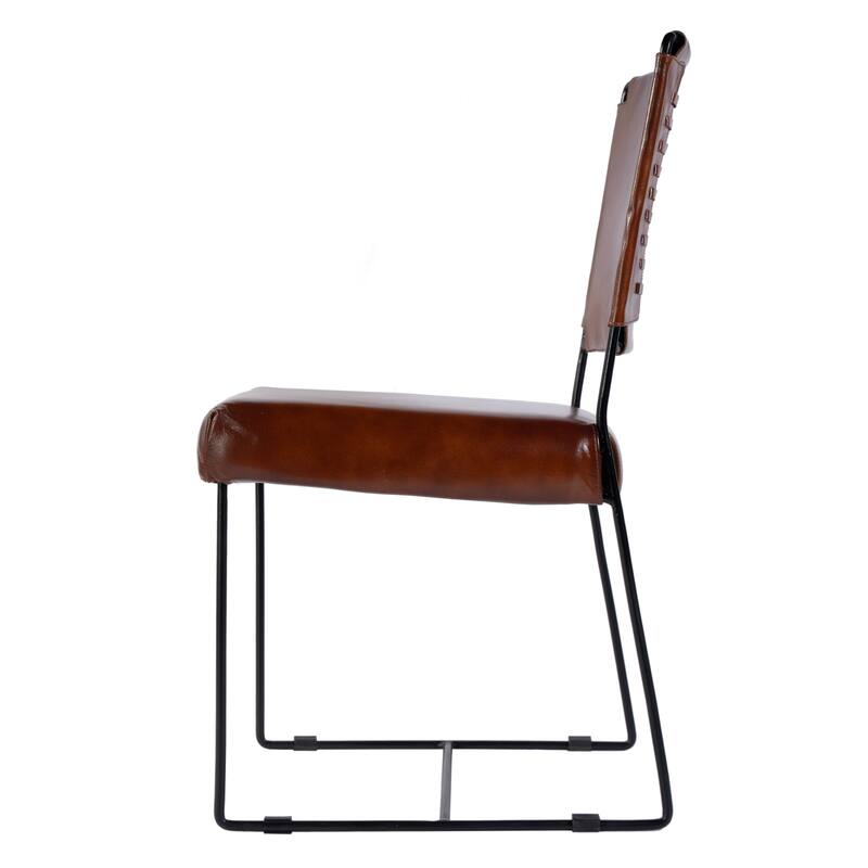 Nevin 19 in. Seat Height Leather and Iron Dining Side Chair