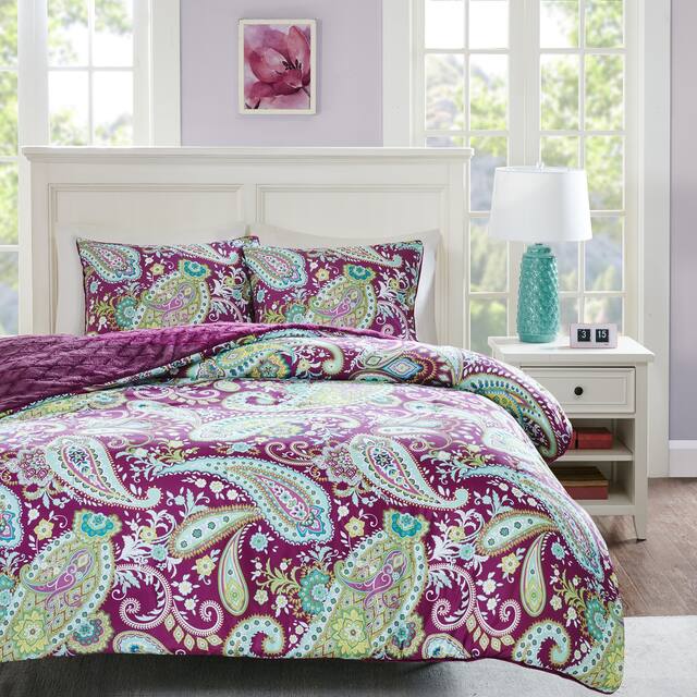 Intelligent Design Kayla Printed Reversible Comforter Mini Set - Purple - Twin