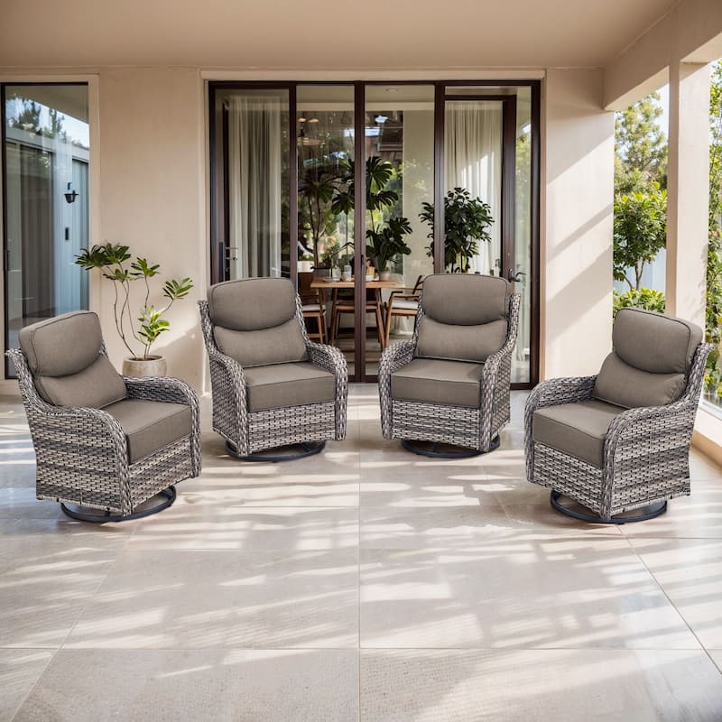 Gymojoy 4-Piece Patio Swivel Glider Chair Set, 6-Inch Ultra-Plush Cushions & Water-Resistant Olefin Fabric - Grey Wicker / Grey Cusion - 4-Piece