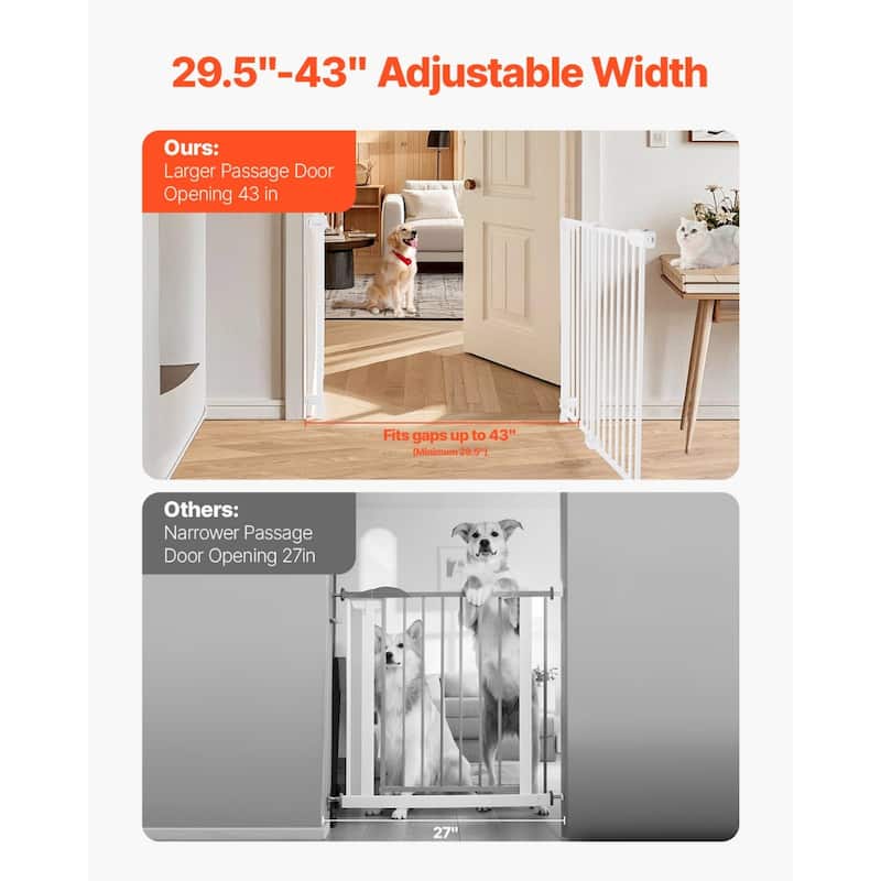 White Adjustable Baby Gate with Double Lock and One-Handed Operation for Stairs and Doorways - 28"H