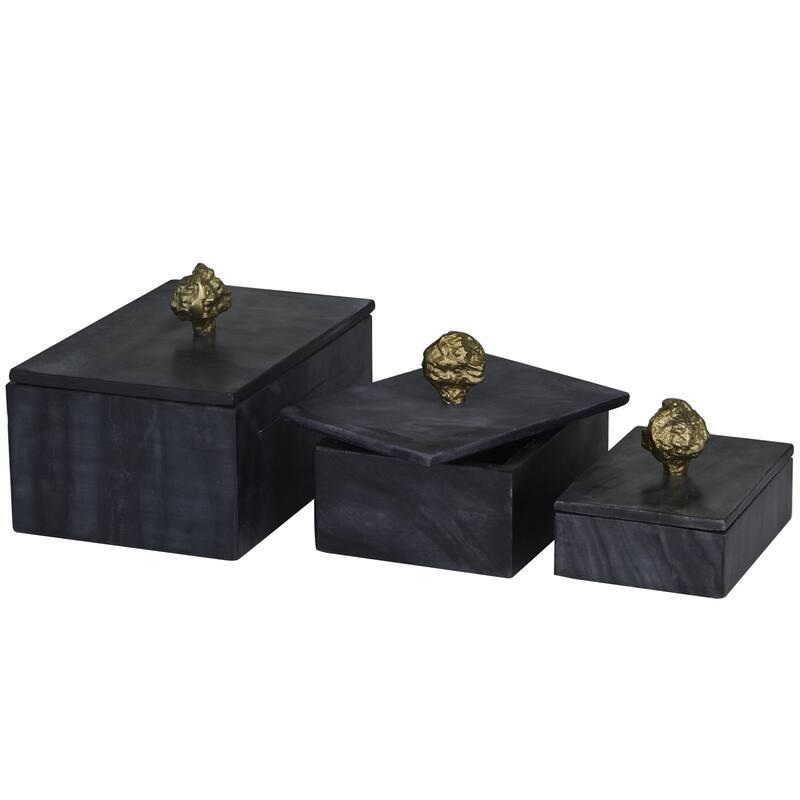 Marble Decorative Box with Gold Final or Textured Aluminum Knobs Set of 3 Green - Roche River Decor