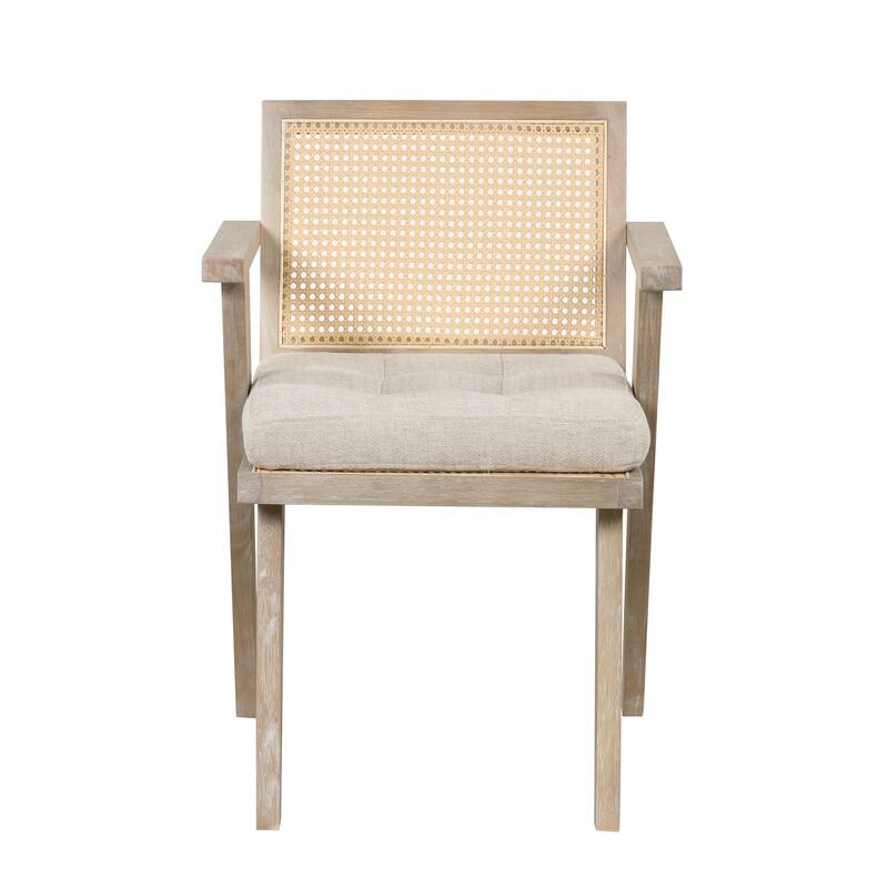 Mid-Century Modern Chair Accent Chair with Handcrafted Rattan Backrest and Padded Seat - 25.30" L x 22.80" W x 31.60" H