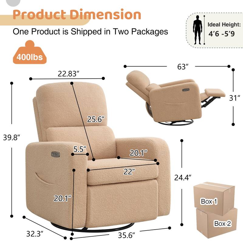 Swivel Power Recliner Chair Teddy Nursery Glider Rocking Recliner Set of 2