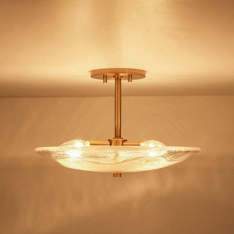 3-Light Round Glass Bowl Semi Flush Mount Ceiling Light 16in