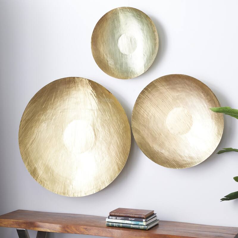 Metal Plate Large Metallic Disk Wall Decor - Set of 3 Gold - Roche River Decor