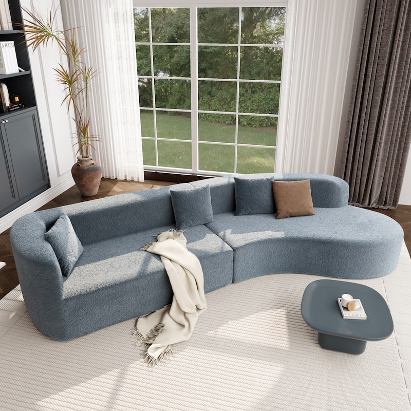 Curved Modern Sectional Sofa, 132" 2-Piece Chenille Modular Set with 4 Pillows and Plush Spring Cushions