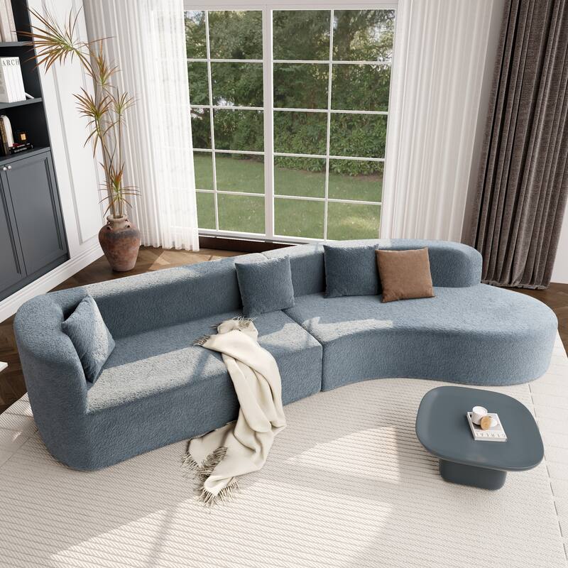 Curved Sectional Sofa, 2 Piece Chenille Modular Couch with 4 Pillows