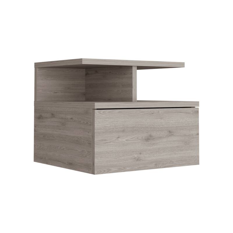 Floating Nightstand, One Drawer, Light Gray Finish, Space-Saving Wall Design