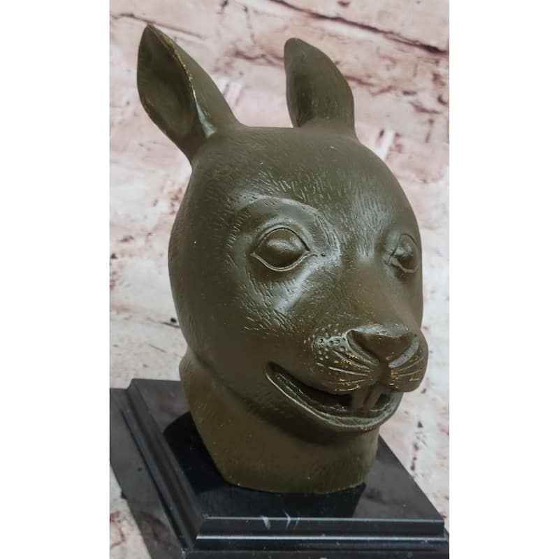 Bronze Rabbit Hare Head Statue Realistic Wildlife Sculpture Decor