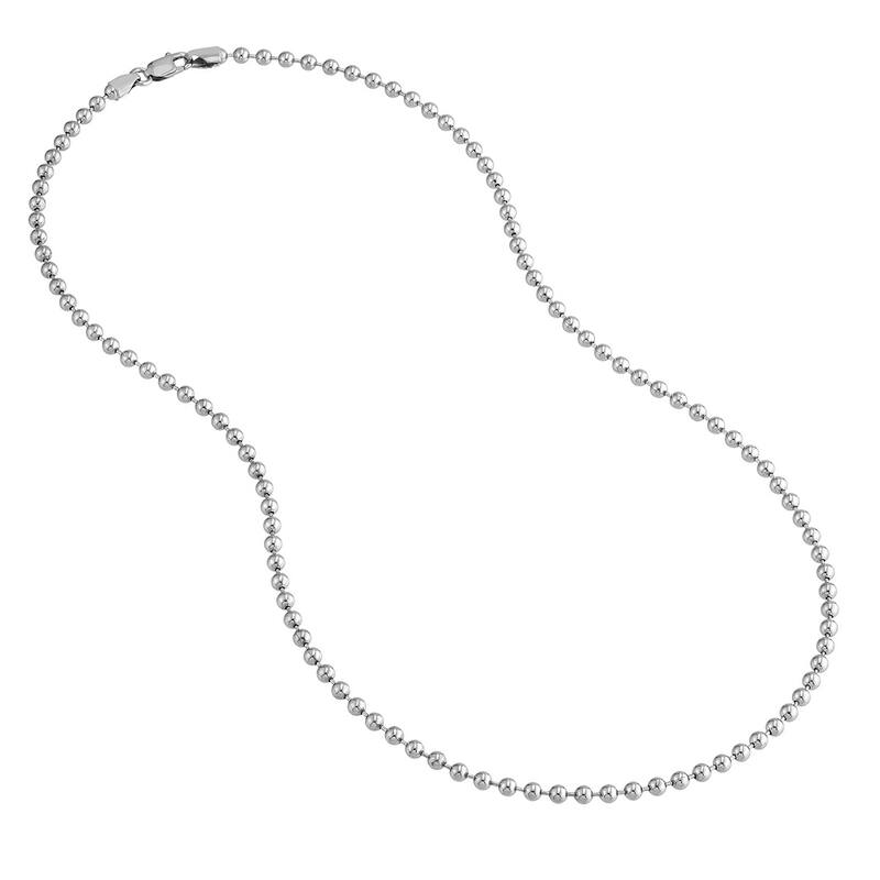 Curata 925 Sterling Silver Rhodium 3mm Bead Chain Necklace for Men (Lobster)