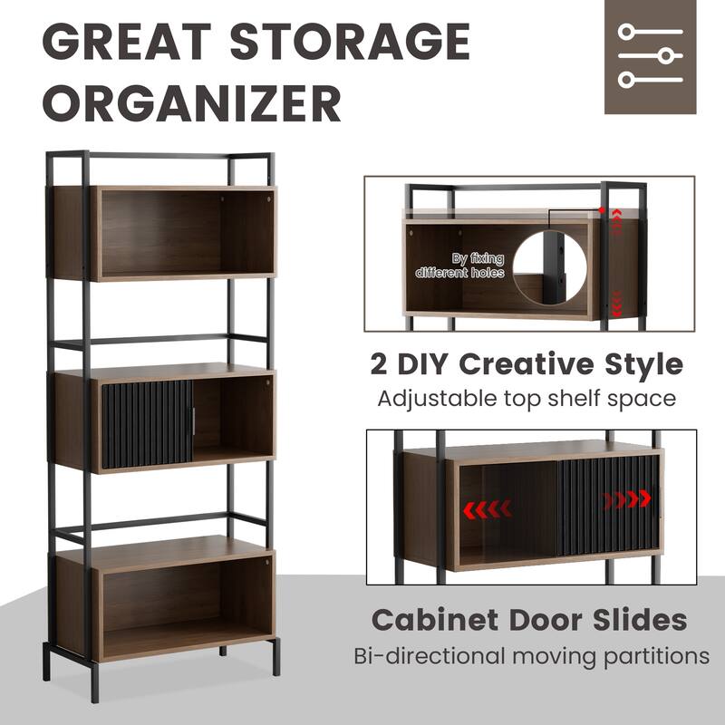 5-Tier Multifunctional Storage Shelf, Closed Back Cabinet with A Sliding Door