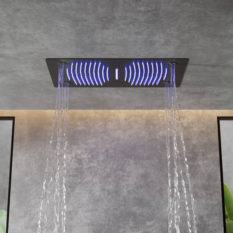 Thermostatic Shower System, 64-Color LED Mood Lighting 3-Functions Shower Head with Bluetooth Music & 6 Body Jets