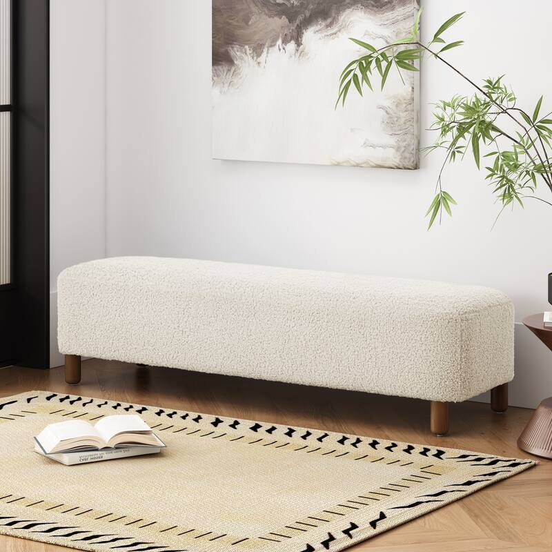 Simple and Versatile Design Comfortable Ottoman with Solid Pine and Plywood Frame, Assembly Required - White