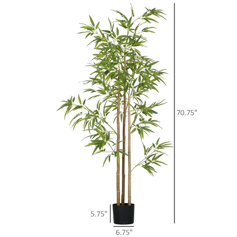 Artificial Bamboo Plant with Three Trunks Realistic Lush 830 Leaves Low Maintenance with Weighted Nursery Pot - 70.75" H