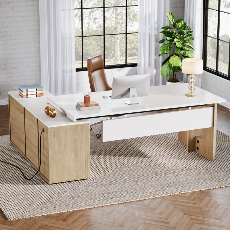 74.8" Executive Desk, Large Office Desk L Shaped Computer Desk