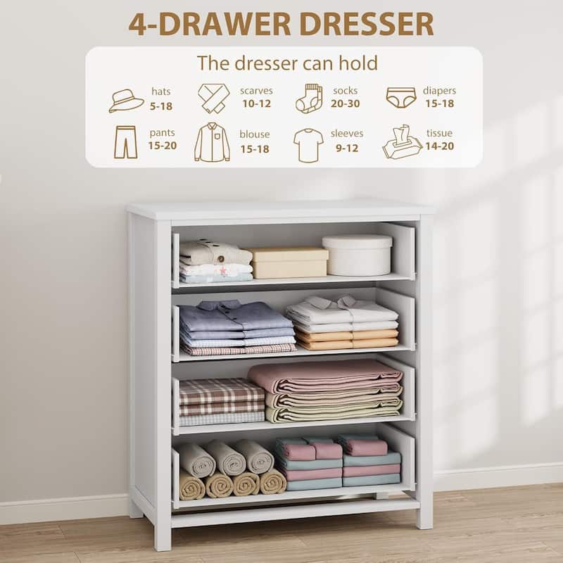 Rattan Dresser Storage Cabinet for Bedroom Living Room, White