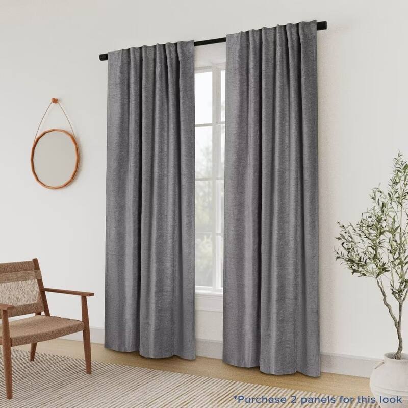 Chenille Solid Room Darkening Back Tab Single Curtain Panel