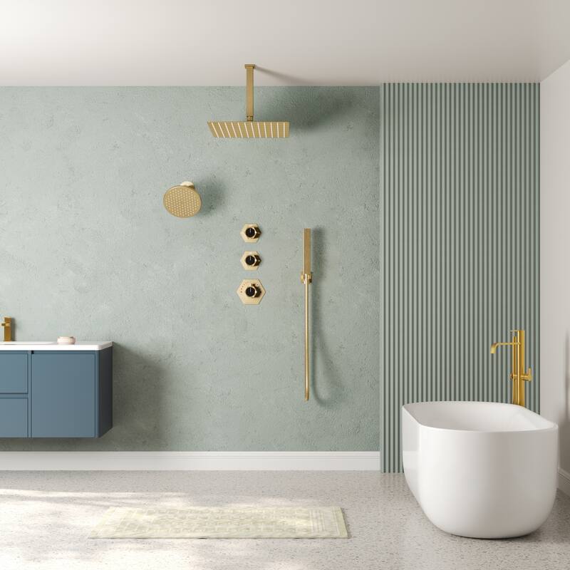 Dual Rainfall Shower System 12" & 6" Heads with Thermostatic Valve and Handheld Spray