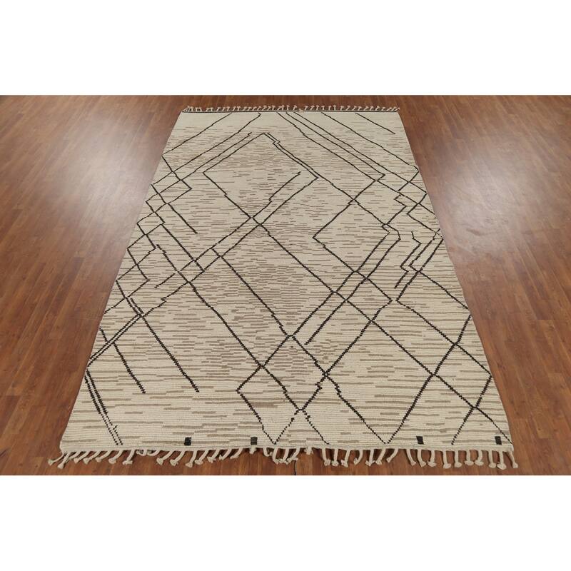 Earth Tone Moroccan Rug Hand-Knotted Wool Carpet - 7'0"x 10'9"