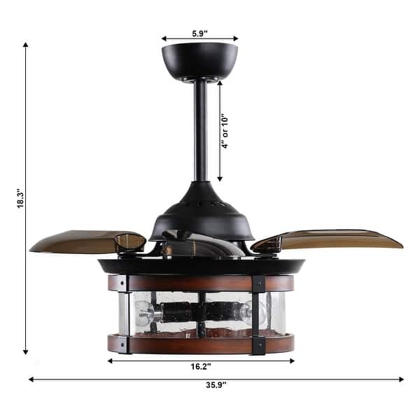 Industrial 3-Blade 3-Light Black and Brown Retractable Caged Ceiling Fan with Light Kit and Remote - 36 Inches